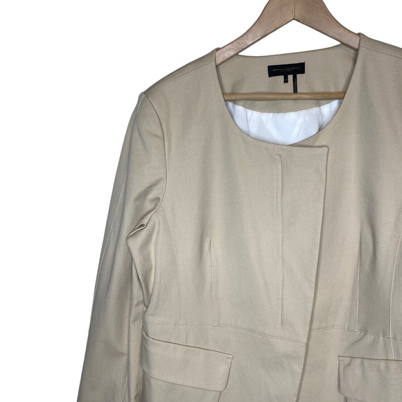 Donna Karan Patch Flap‎ Pocket Jacket Beige Khaki Asymmetrical size 14 - Picture 3 of 8